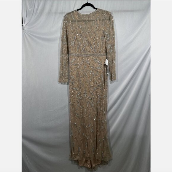 NWT $598 Mac Duggal [ 10 ] Beaded Long Sleeve Evening Gown in Mocha‎ #Q755 - Picture 10 of 15